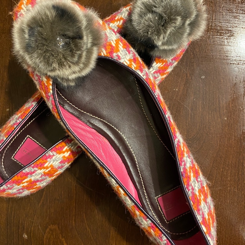 Coach Pink and Orange Flats with Decorative Trim Size 8